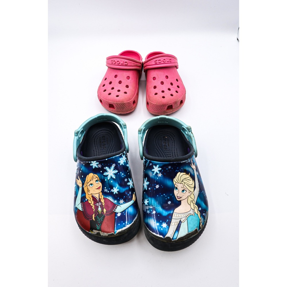 Crocs Kids Clogs Bundle 2 Pairs Disney Frozen Anna Elsa Navy and Classic Pink